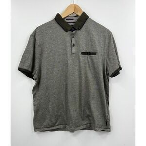 Ted Baker London Mens Grey Textured Polo Shirt Short‎ Sleeve Button Pocket XXL